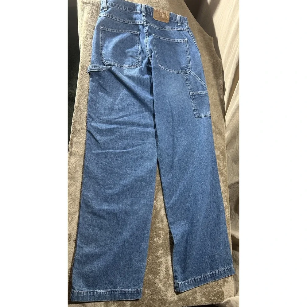 Vintage 90s London Jean Size 10 Tall Carpenter Denim Wide Leg Made in USA Blue